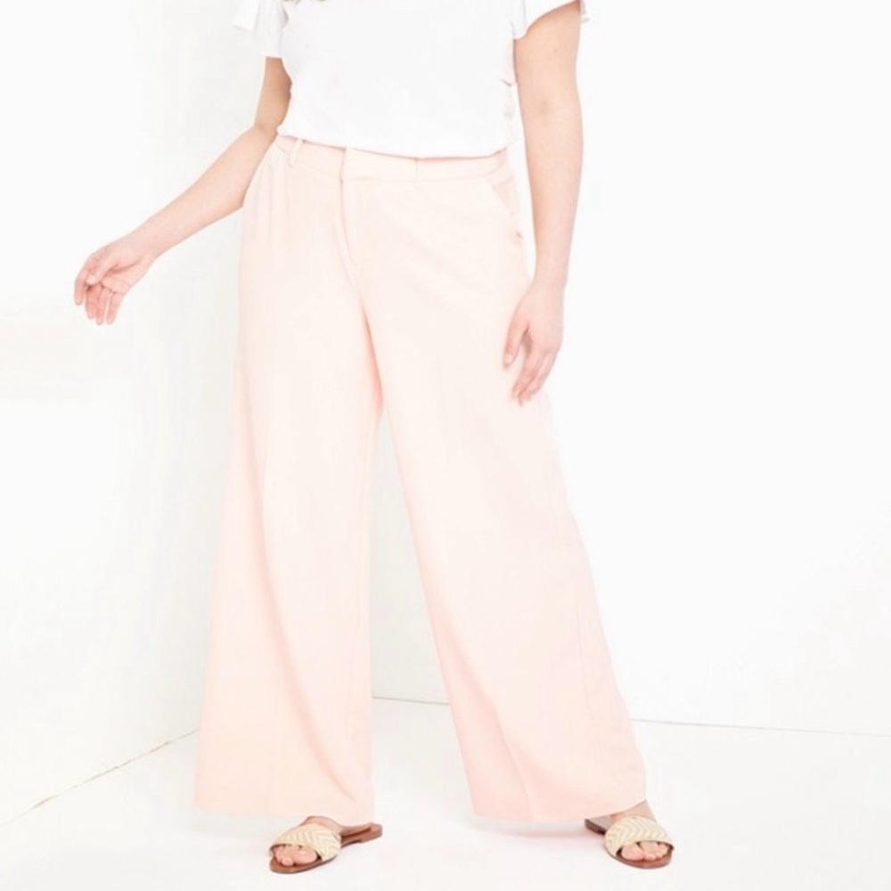 Eloquii Venice Pale Pink Crepe Women's Wide Leg Trousers Pants 18